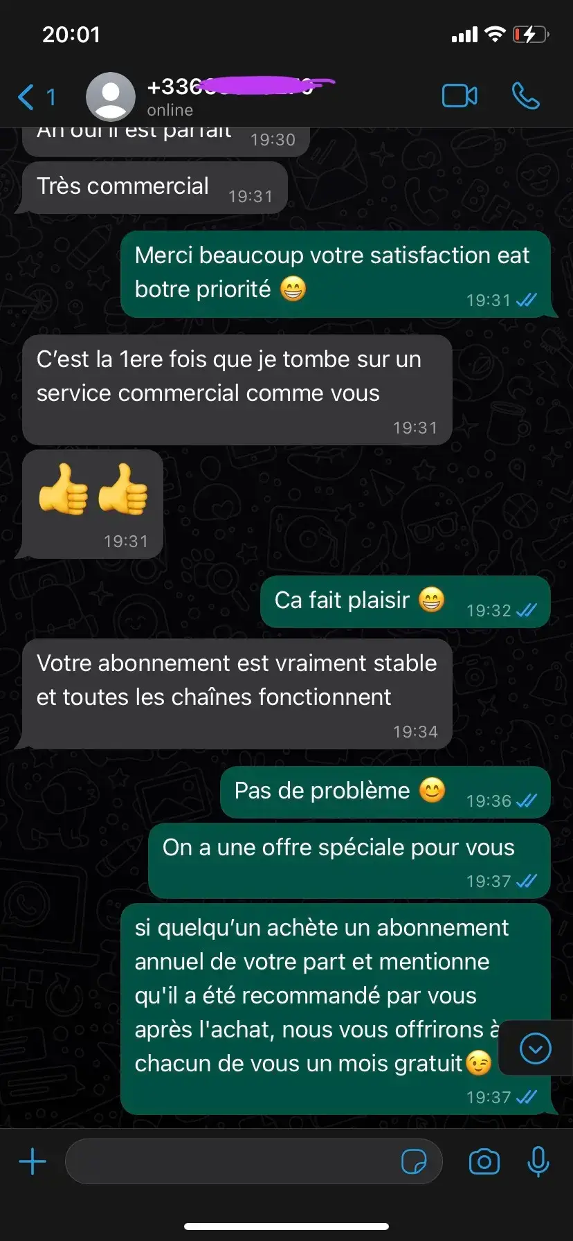 Avis client WhatsApp IPTV Smarters Pro UHD France € satisfaction service