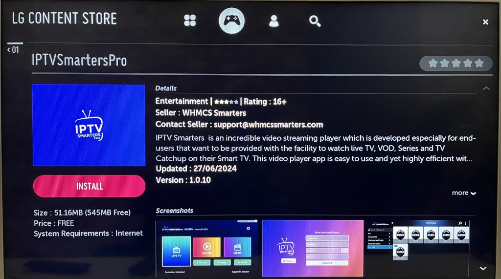 Écrans LG app store